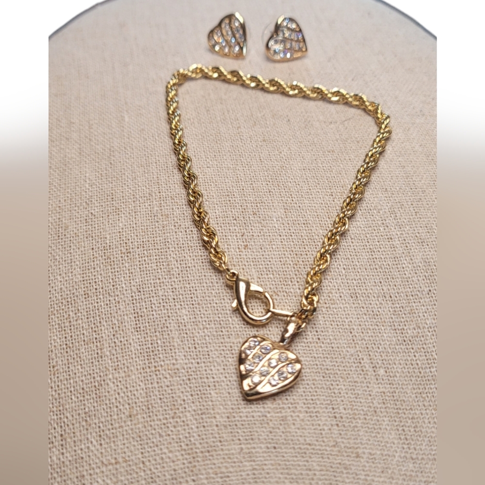 Rhinestone Heart Bracelet & Earrings